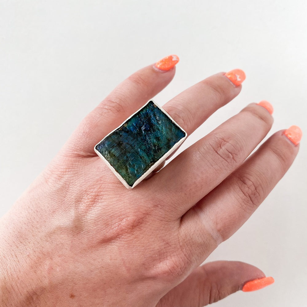 Ragged Harbour Labradorite Ring - Square Size 6