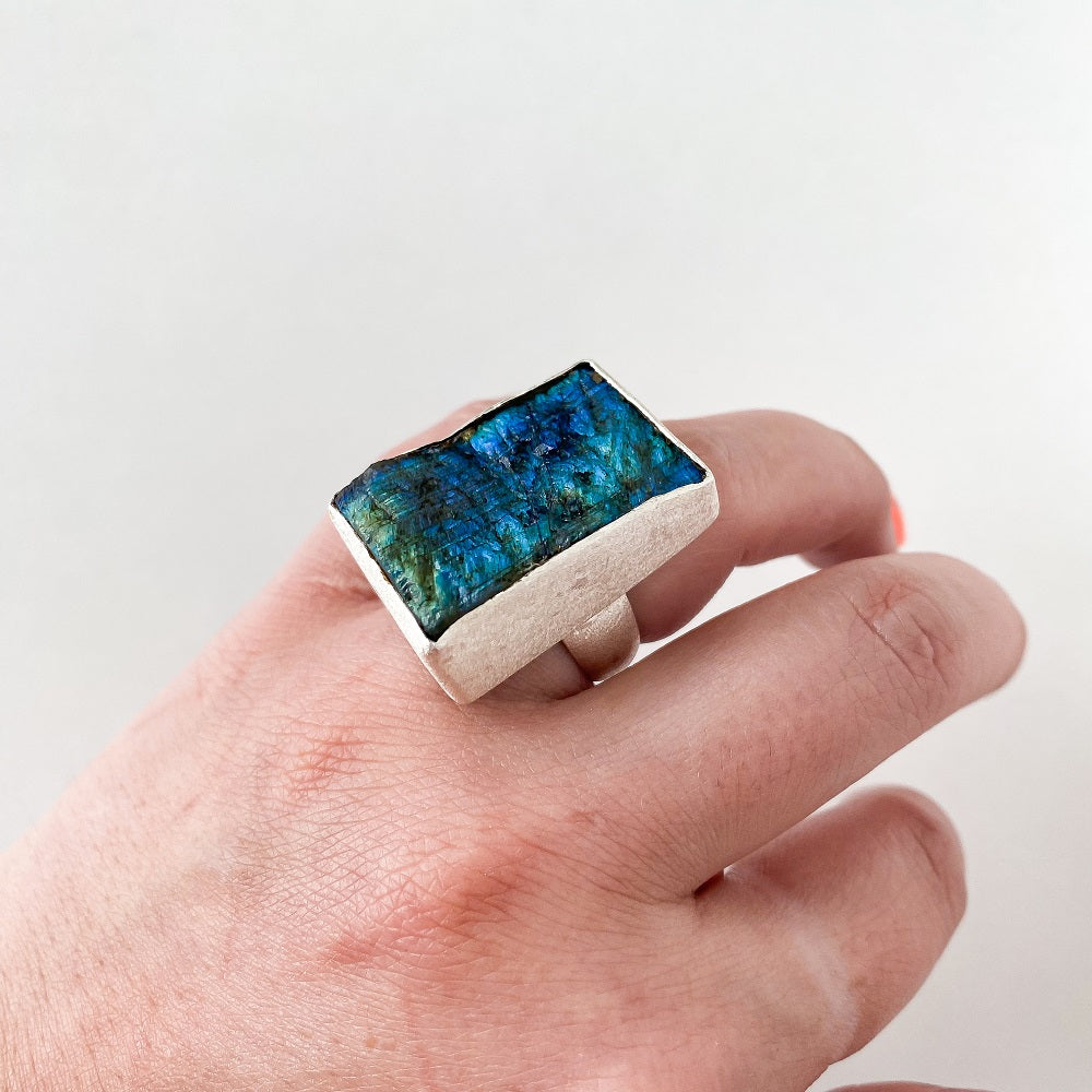 Ragged Harbour Labradorite Ring - Square Size 6