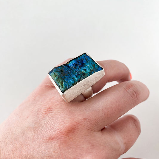 Ragged Harbour Labradorite Ring - Square Size 6