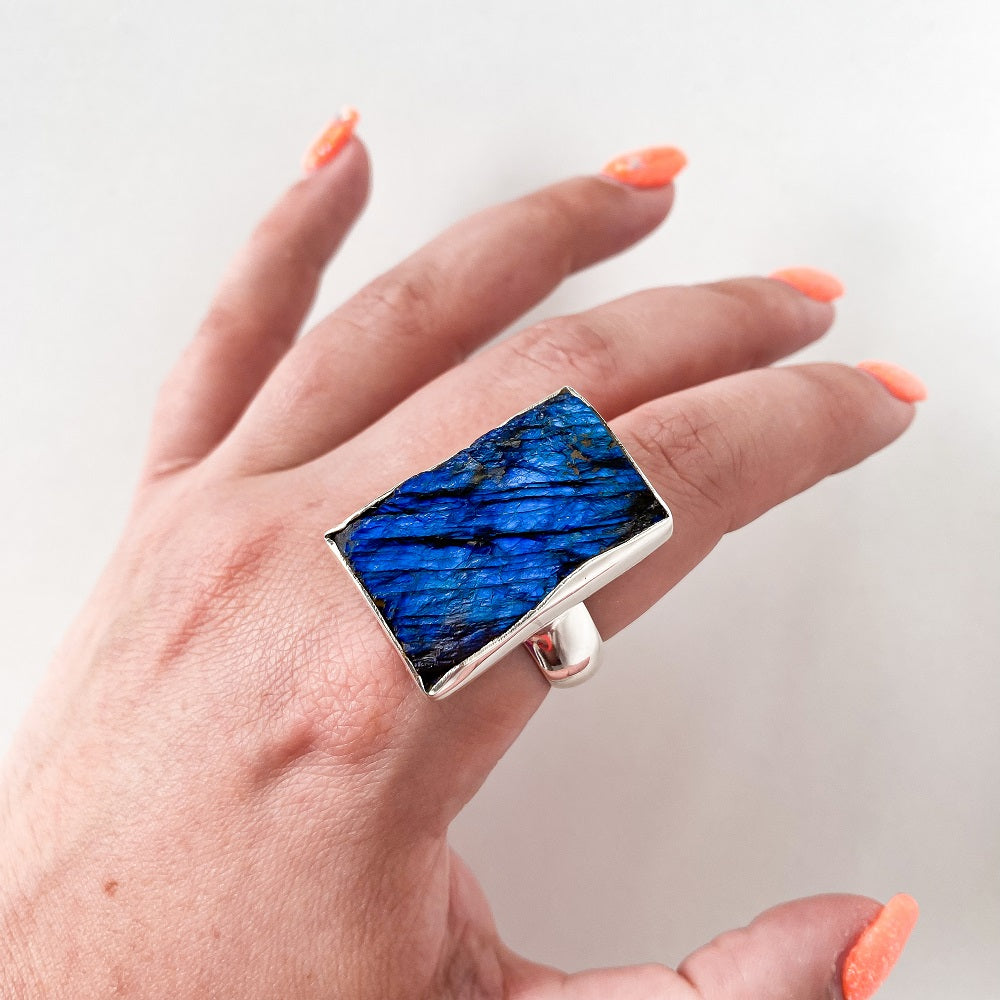 Ragged Harbour Labradorite Ring - Square Size 9