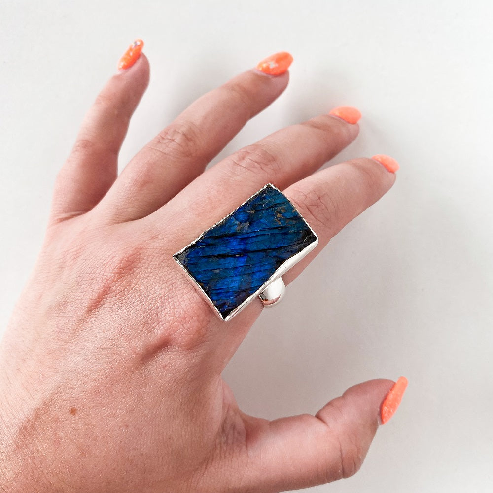 Ragged Harbour Labradorite Ring - Square Size 9