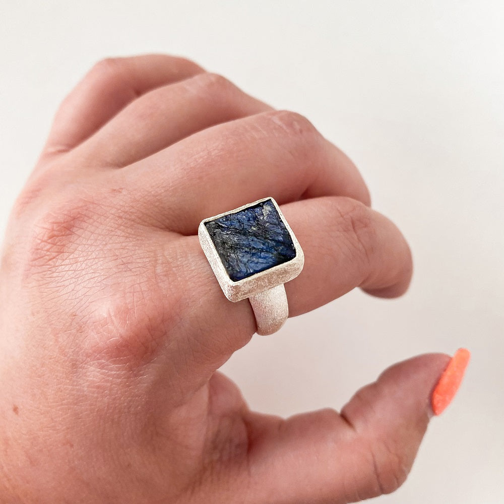 Ragged Harbour Labradorite Ring - Square Size 9