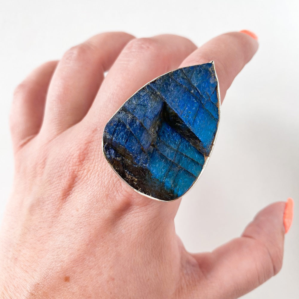 Ragged Harbour Labradorite Ring - Freeform Size 10