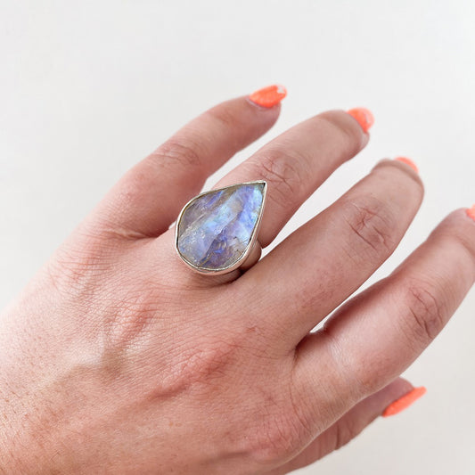 Rough Moonstone Ring - Freeform Size 5