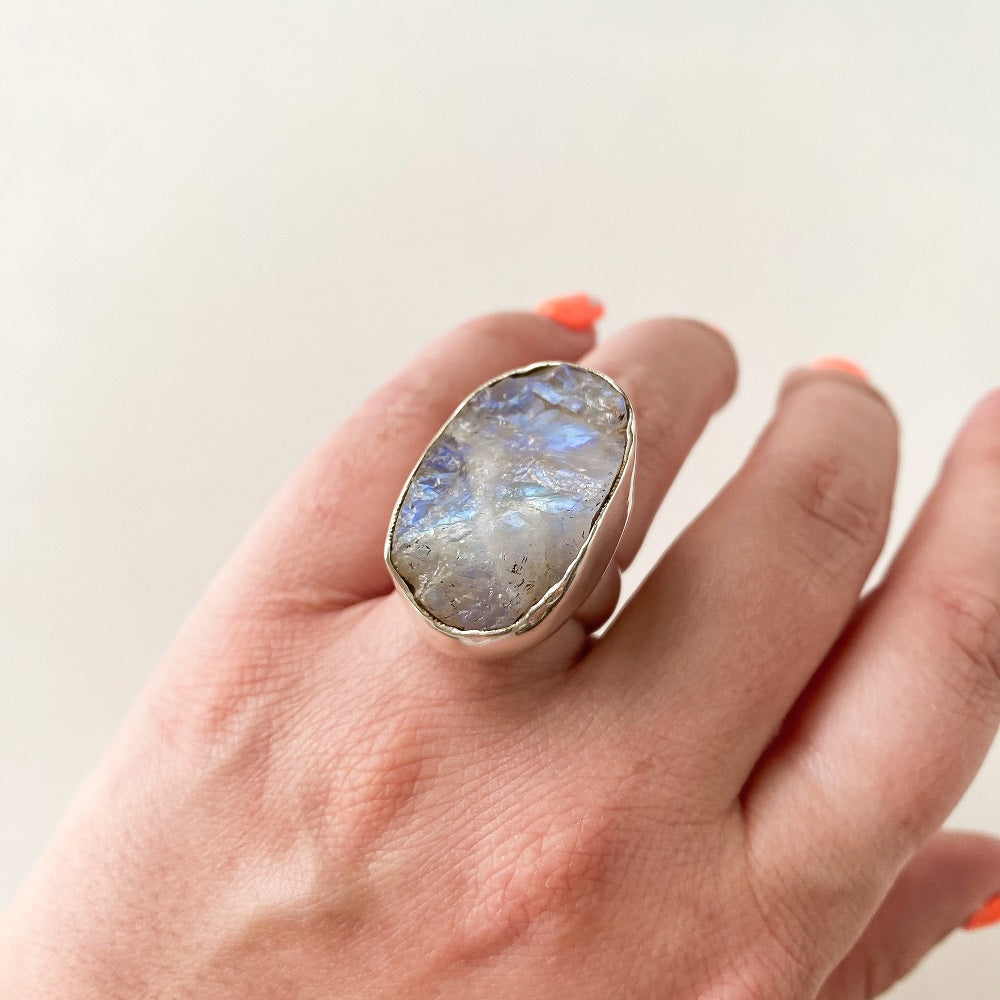 Rough Moonstone Ring - Oval Size 5