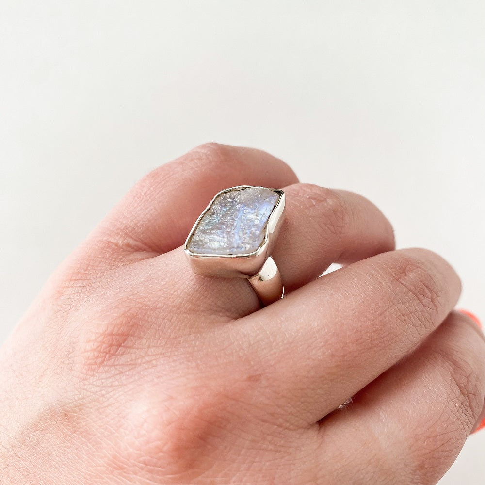 Rough Moonstone Ring - Freeform Size 5