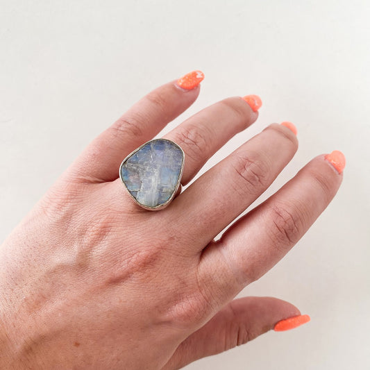 Rough Moonstone Ring - Freeform Size 6