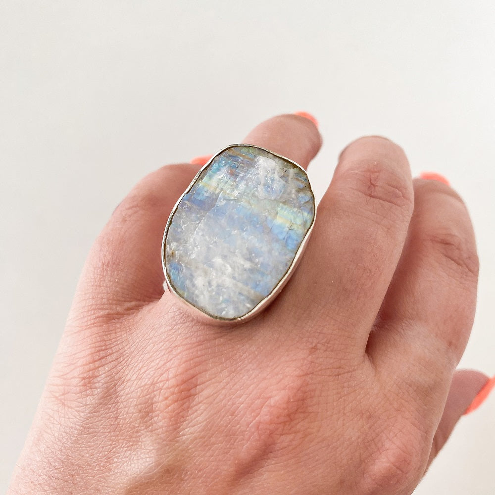 Rough Moonstone Ring - Oval Size 6