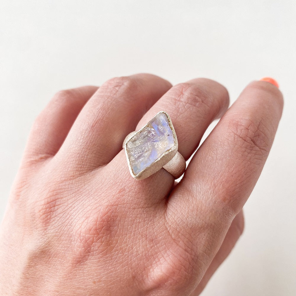 Rough Moonstone Ring - Freeform Size 6