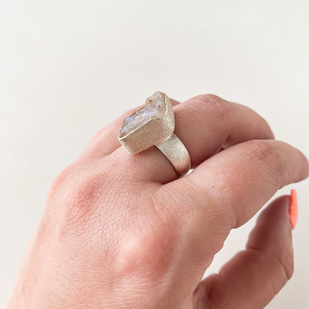 Rough Moonstone Ring - Freeform Size 6