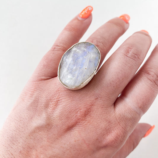 Rough Moonstone Ring - Oval Size 6