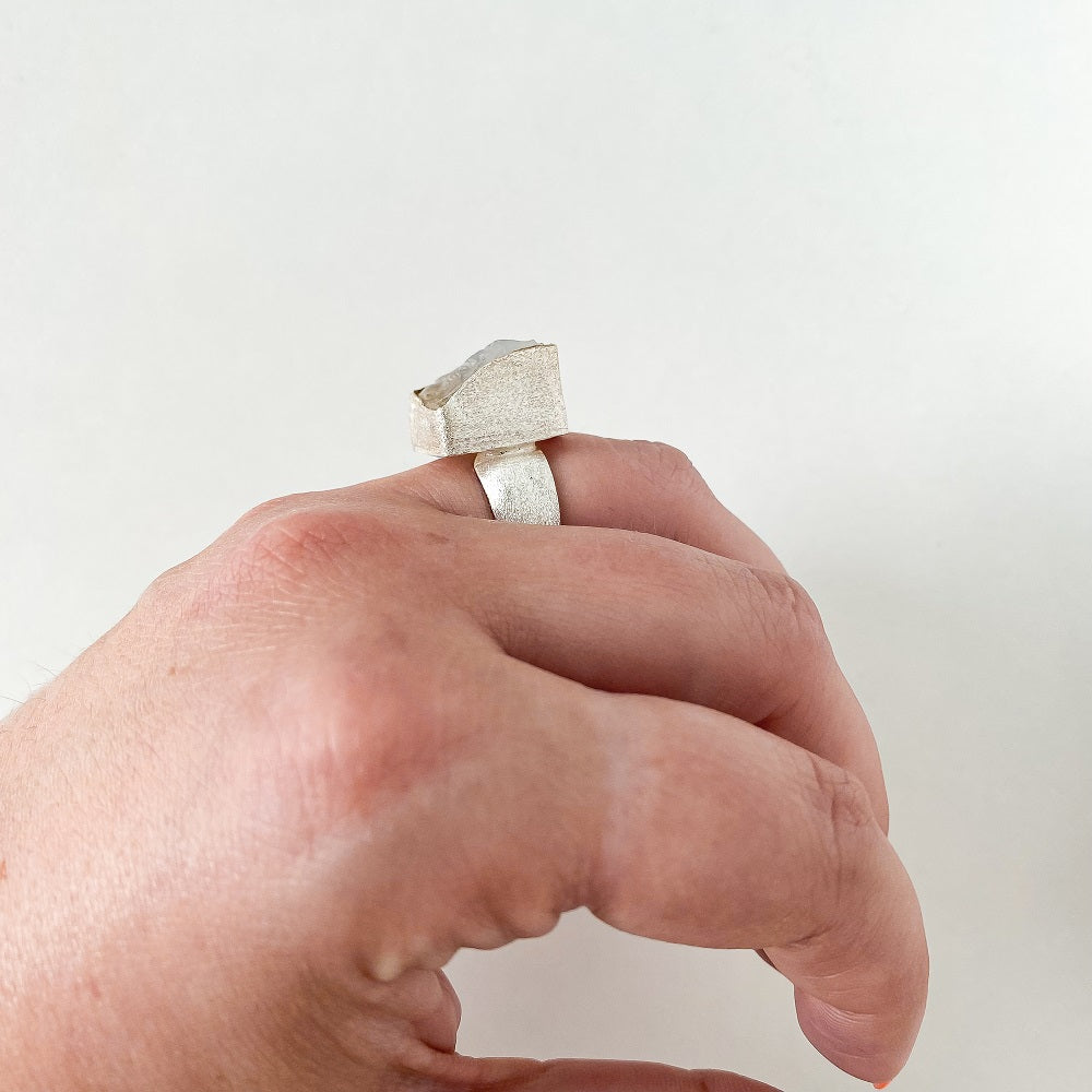 Rough Moonstone Ring - Square Size 6