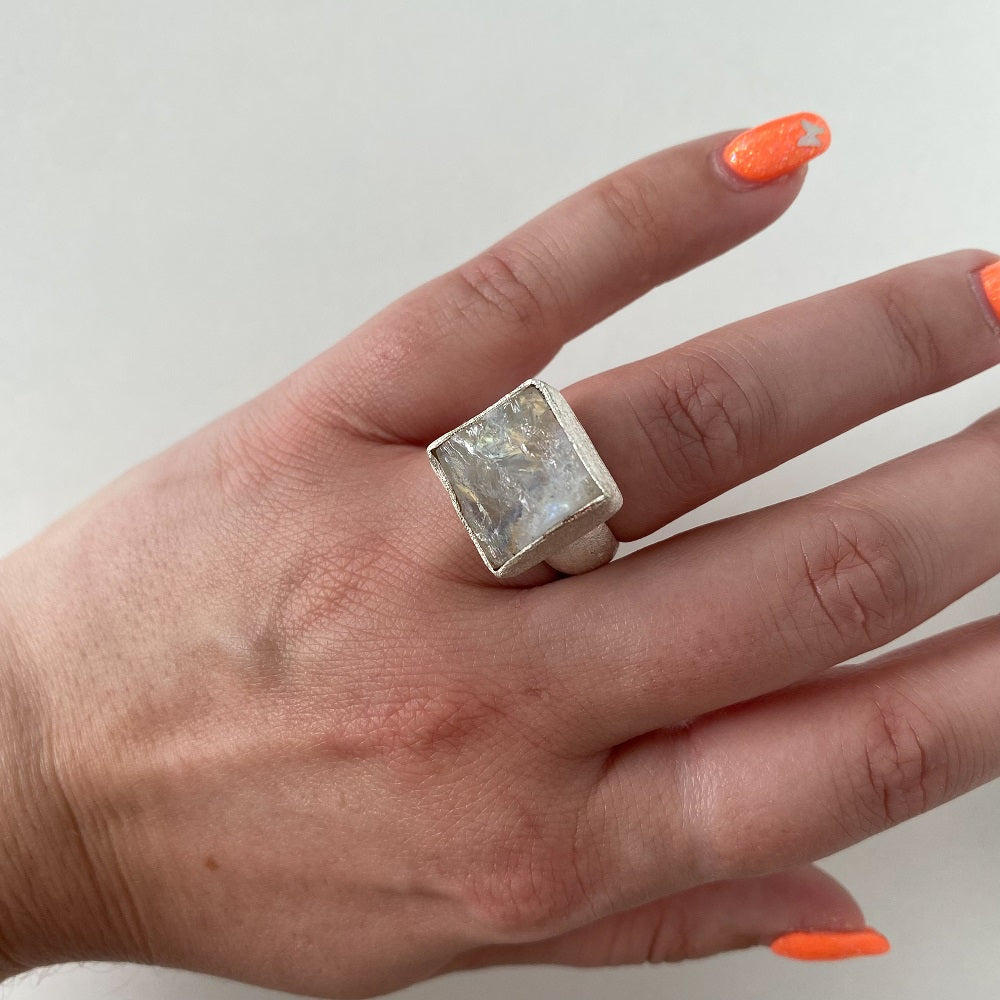 Rough Moonstone Ring - Square Size 6