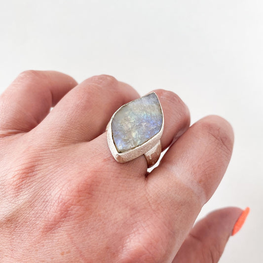 Rough Moonstone Ring - Freeform Size 7