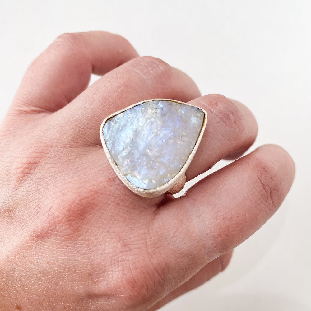 Rough Moonstone Ring - Freeform Size 7