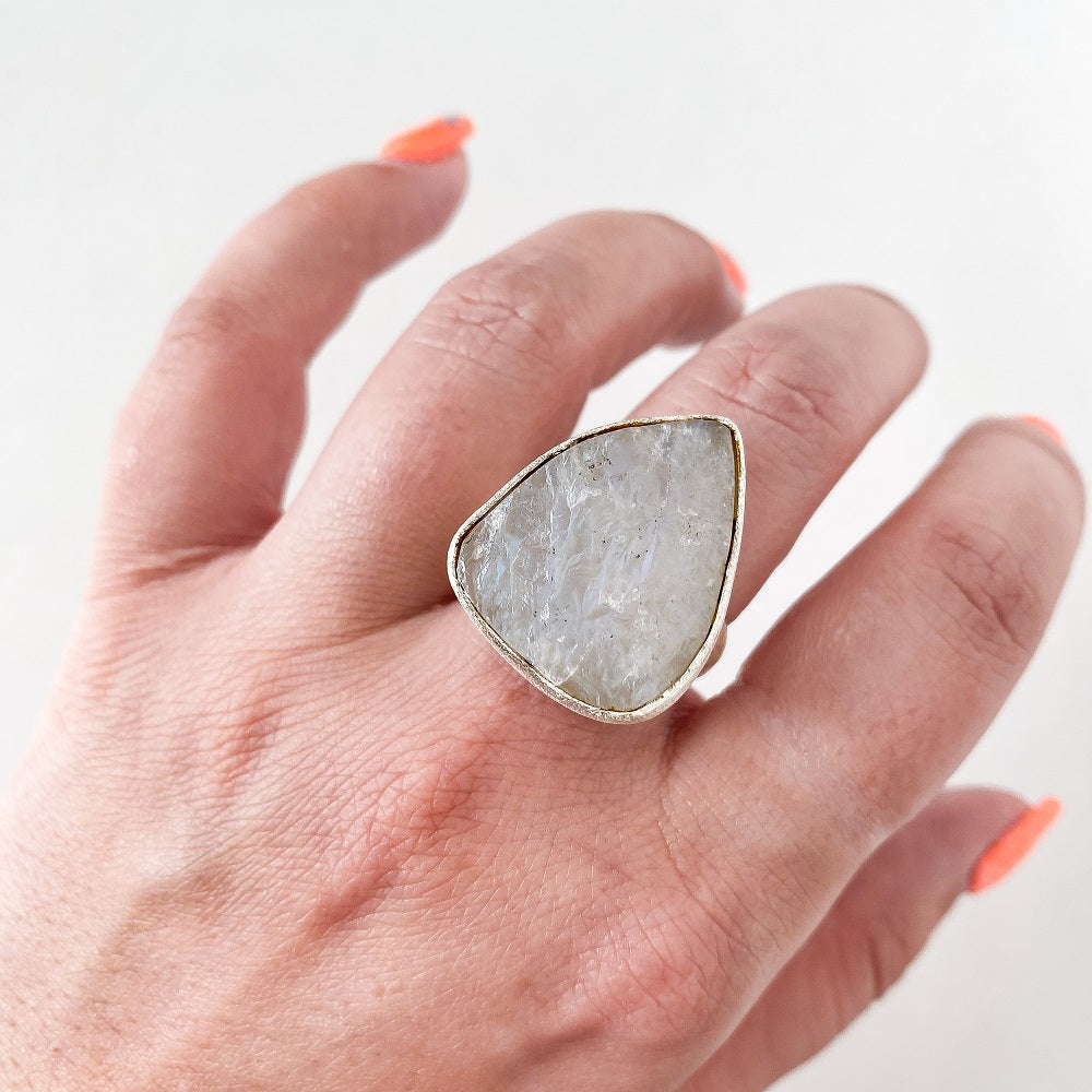 Rough Moonstone Ring - Freeform Size 7