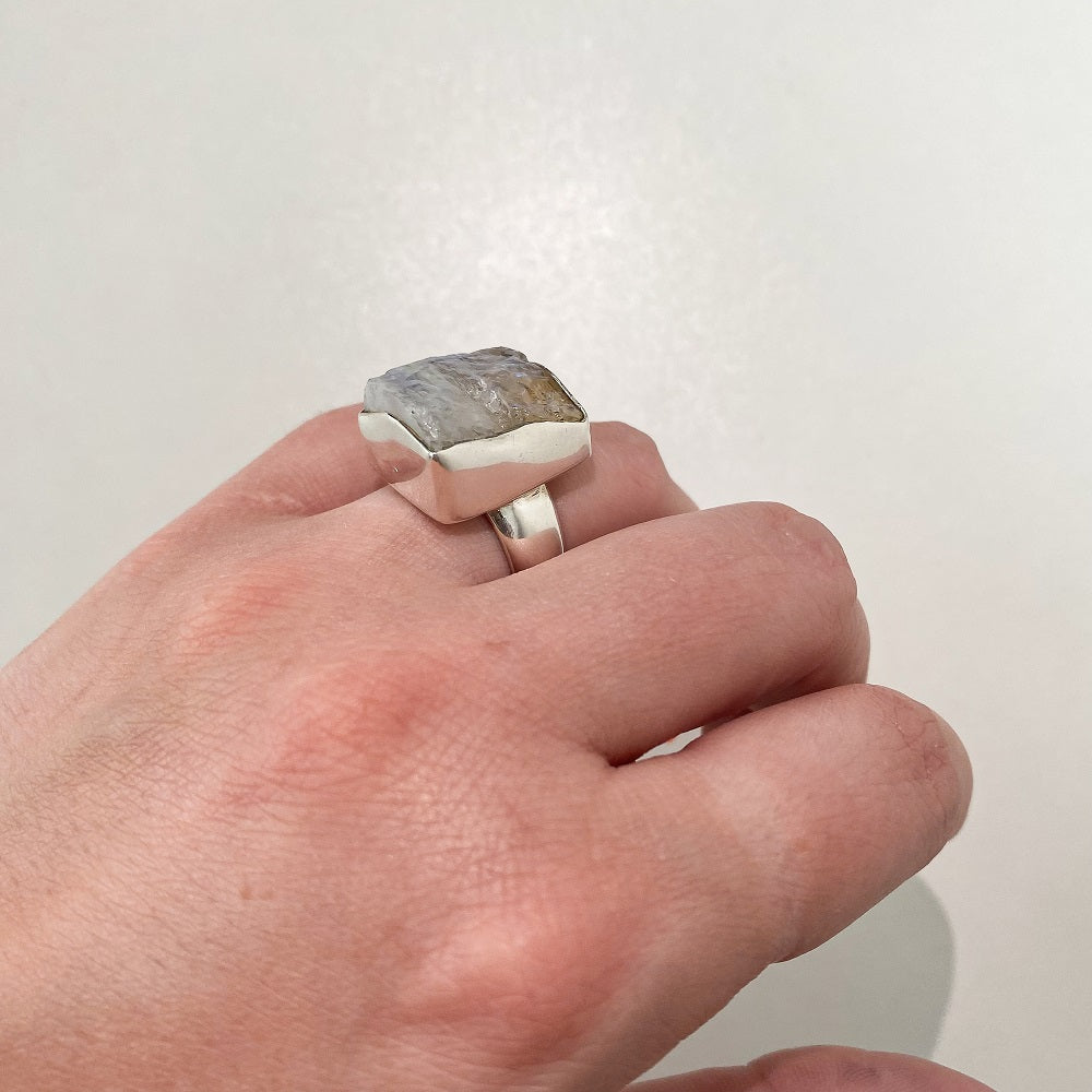 Rough Moonstone Ring - Square Size 8