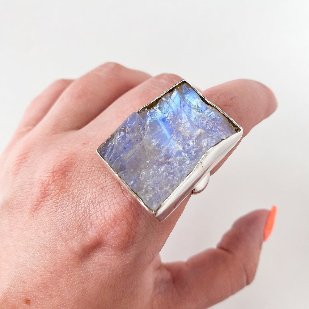 Rough Moonstone Ring - Square Size 8