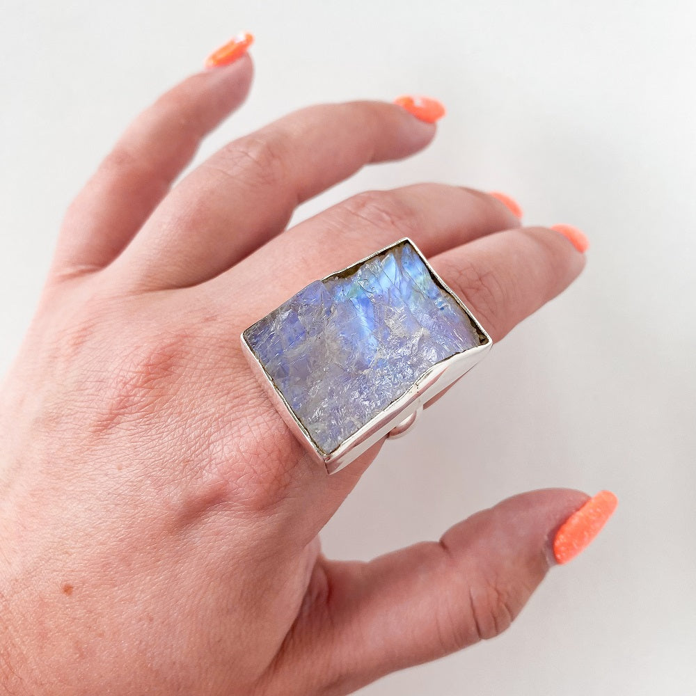 Rough Moonstone Ring - Square Size 8