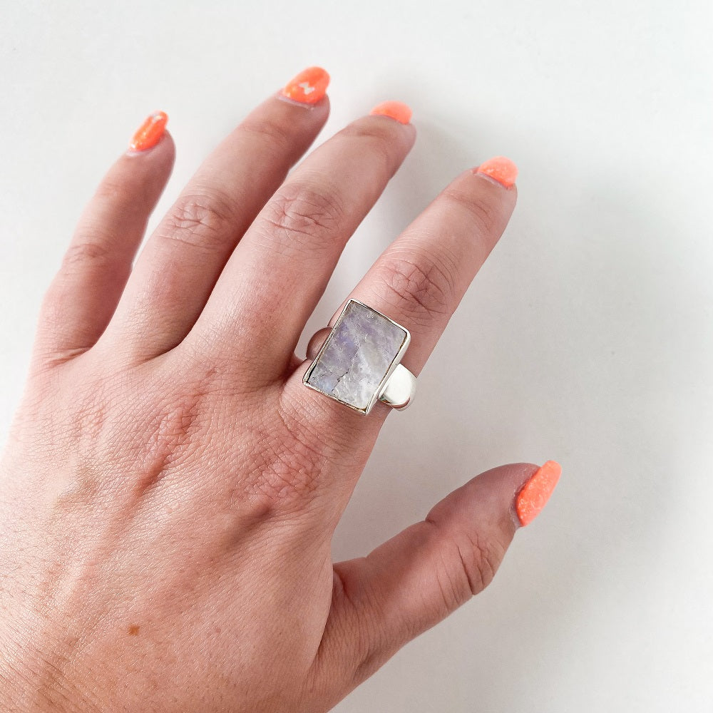 Rough Moonstone Ring - Square Size 9