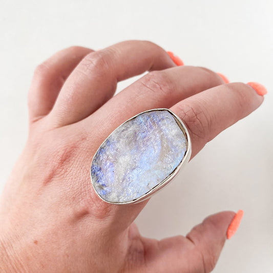 Rough Moonstone Ring - Oval