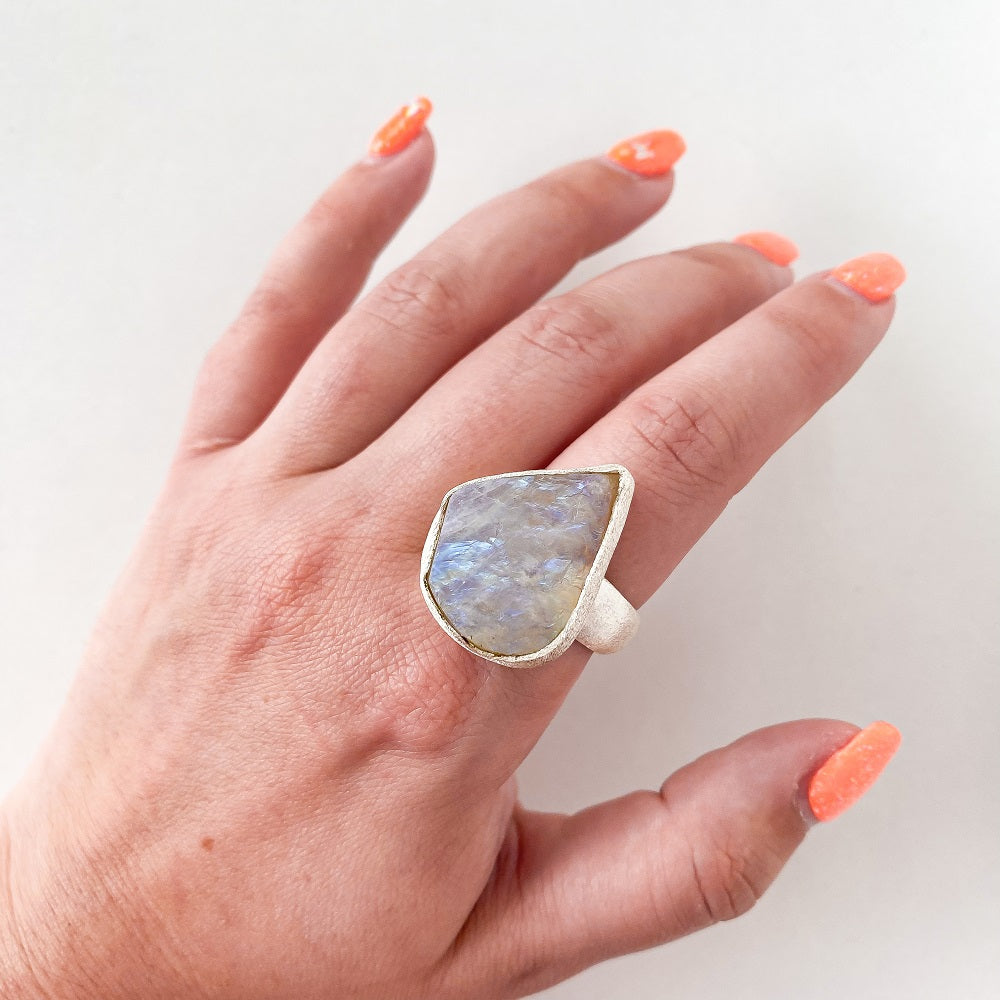 Rough Moonstone Ring - Freeform Size 10