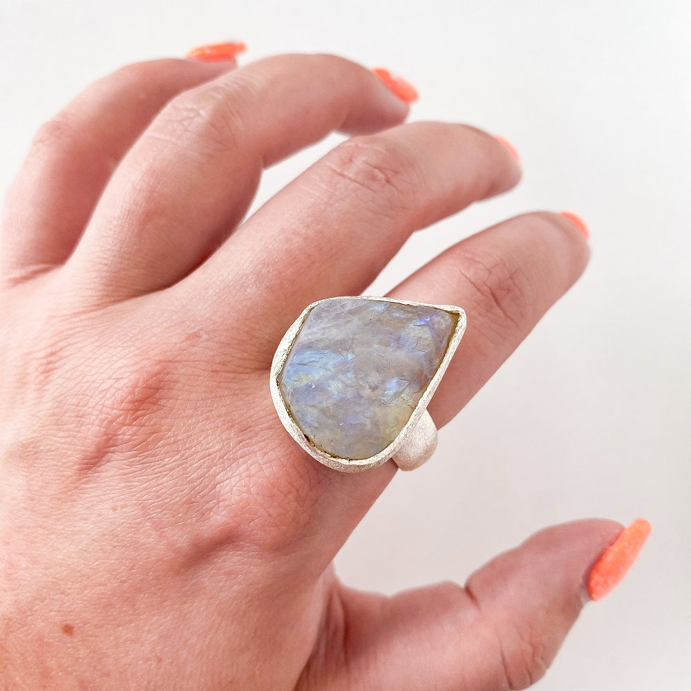 Rough Moonstone Ring - Freeform Size 10